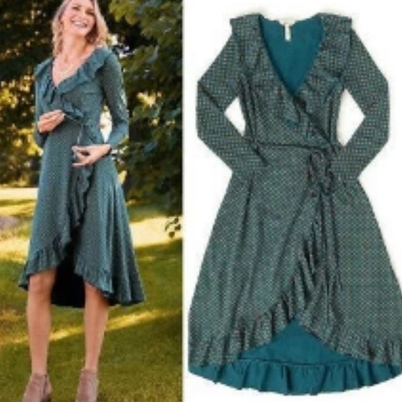 NWT Matilda Jane Reunion Wrap Around Ruffle Dress Size Small 26631D Green Blue - Picture 1 of 8